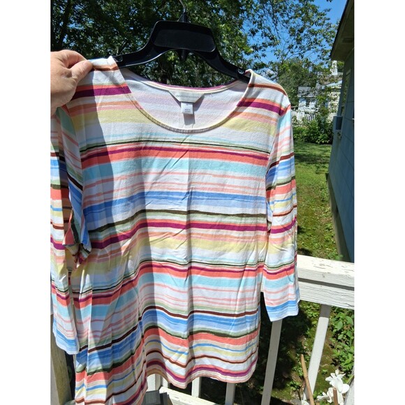 Christopher & Banks XL Top White Multi Striped 3/4 Sleeve - Picture 1 of 6
